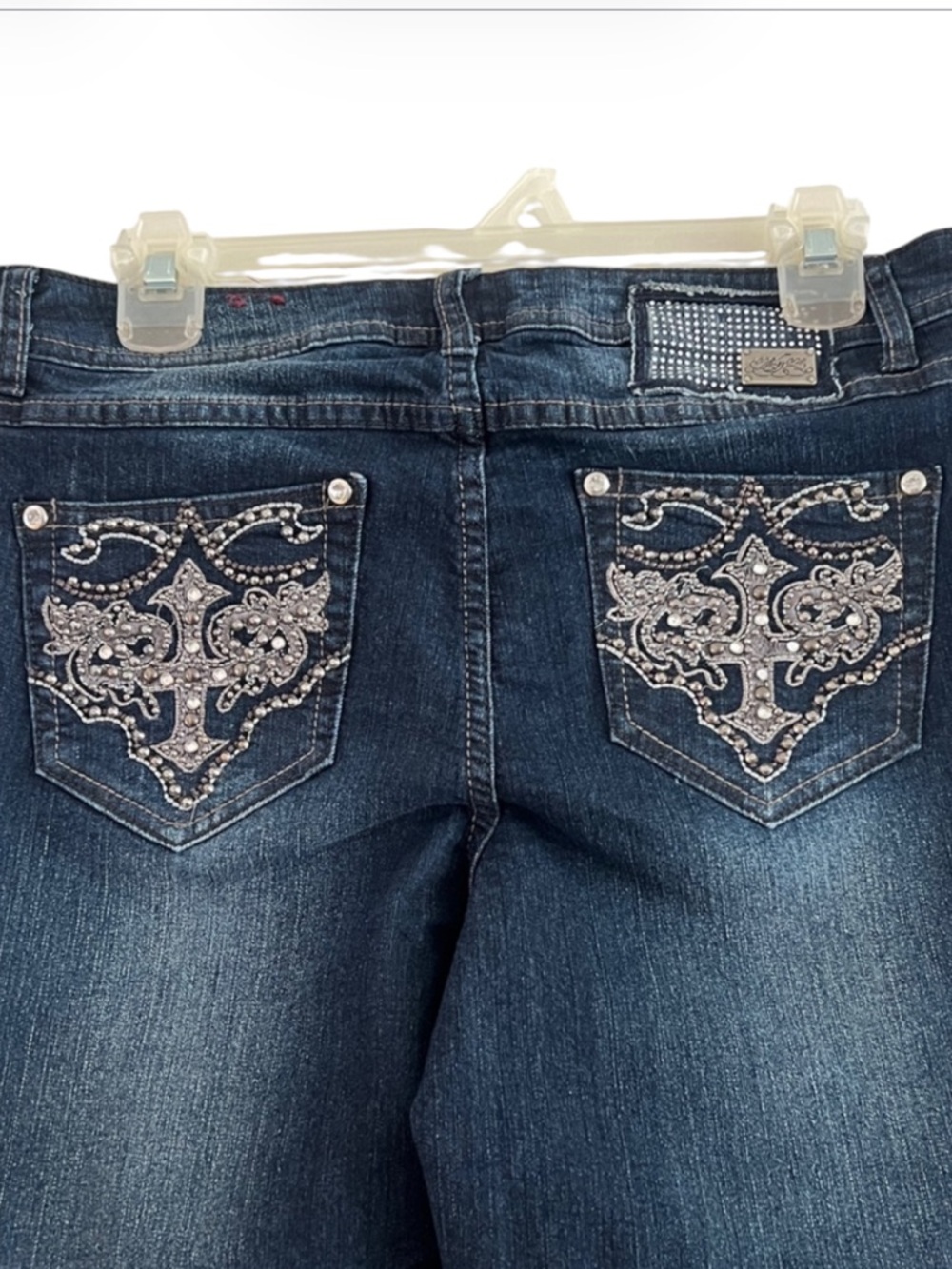 One Zone Rhinestone Cross Bootcut Jeans Size 8 Bling Back Pocket Denim